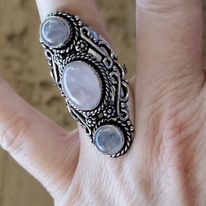 New Rose Quartz 925 Silver Statement Ring.